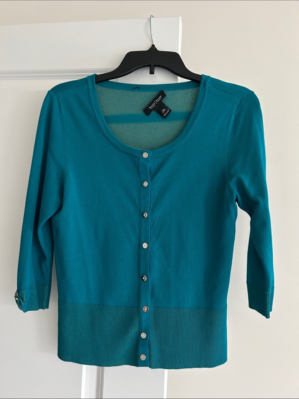 WHBM 3/4 Sleeve Teal Cardigan, XS